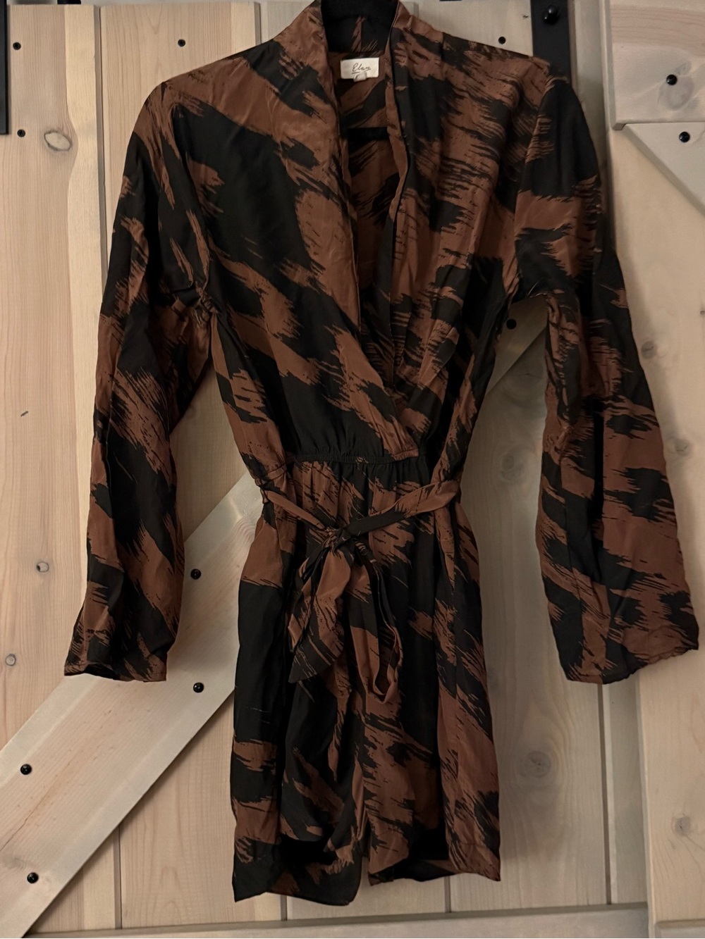 Elan Abstract Patterned Long Sleeve Wrap Romper
